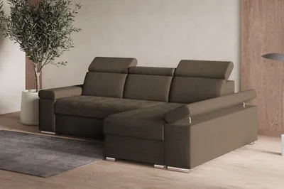 Produktbild von MOEBLO Ecksofa L mit Schlaffunktion, verstellbaren Kopfstützen & Bettkasten – Modernes Schlafsofa mit Stauraum - Ecksofa Luka L - Braun (Twist 06) - Rechts