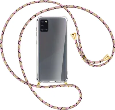 Produktbild von Handykette Backcover-Schutzhülle mit Band (Metall goldfarben) für Samsung Galaxy A31 - rosa Karo