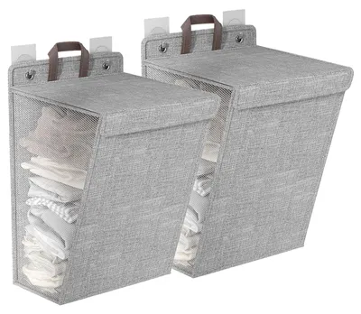 Klappbarer Wäschekorb mit Deckel, 2 Stück, 58x41x15 cm, grau
