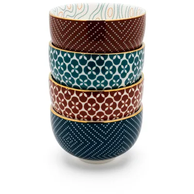Image de Bredemeijer Tasse à thé Pucheng 4- Set Porcelaine pétrole/rouge 153021