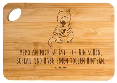 Produktbild von Mr. & Mrs. Panda Brett Otter Blumenstrauß - Transparent - Geschenk, Holzbrettchen, Selbstliebe, Achtsamkeit, vesperbrettchen, Schneidebrett, Frühstücksbrettchen, Seeotter