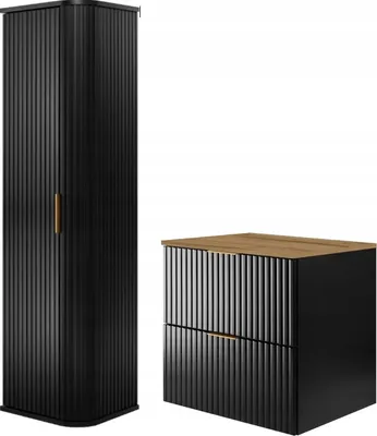 Immagine prodotto di RODAN | Set di mobili da bagno - Tappetino nero - 60/57/46 cm e 35/139/31 cm - Mobile alto - Mobile da bagno - Mobili da bagno