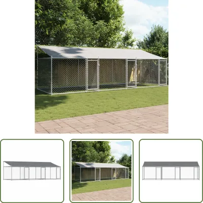 Imagen del producto de Jaula para perros Living Store con techo y puertas, color gris, dimensiones 6x2x2 metros, fabricada en acero galvanizado