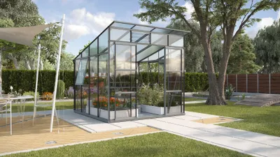 Produktbild von Vitavia Gewächshaus Freya 7600 ESG 3mm u. Dach HKP 6mm, dunkelgrau, 40000679