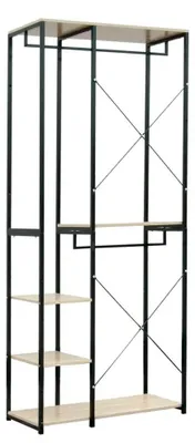 Imagen del producto de Perchero independiente con estante – Madera – Estante para zapatos – Estilo moderno – Color negro y roble claro