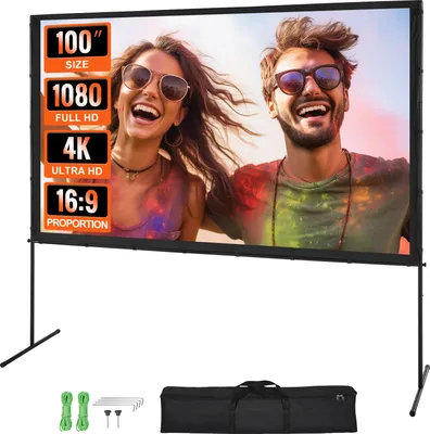 Obrázok produktu pre VEVOR Projekčné plátno so stojanom 100 palcové HD 4K vonkajšie interiérové projekčné plátno Rýchlo skladacie prenosné filmové plátno 16:9 pre domáce kino, kemping a voľnočasové podujatia čierne