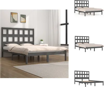 Imagen del producto de vidaXL Cama de madera maciza gris, pino, 200x200 cm - Camas y estructuras de cama