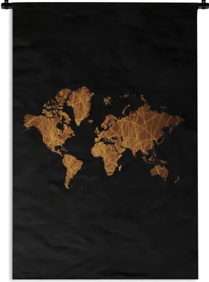 Produktbild von MuchoWow® Wandteppich Wandbehang Weltkarte - Gold - Luxus 60x90 cm Tapisserie Dekoration Wandtuch - Foto-Teppich - Abwaschbar