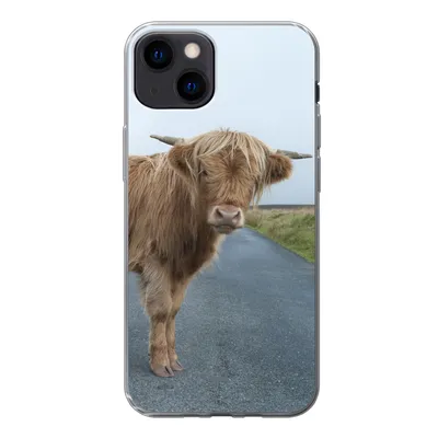 Produktbild von MuchoWow® Handyhülle Schutzhülle Hülle für iPhone 13 Scottish Highlander - Straße - Gras Silikon Softcase Handy Hülle - Karteninhaber