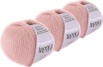 Papatya Angora Style Winterwolle 3er Pack 300g Strickgarn mit 20% Merinowolle Oeko-Tex Rosa.