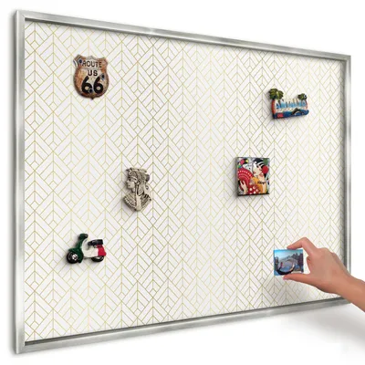 Produktbild von Magnettafel 100x70 cm in einem silbernen Rahmen - Magnetische Metalltafel, Magnetpinnwand zur Wandmontage für Wohnzimmer, Küche, Flur, Kinderzimmer und Büro - Blattgeometrie