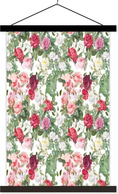 Produktbild von MuchoWow® Textilposter Blumen - Vintage - Rosen 60x90 cm mit schwarzem Rahmen - Poster Wohnzimmer