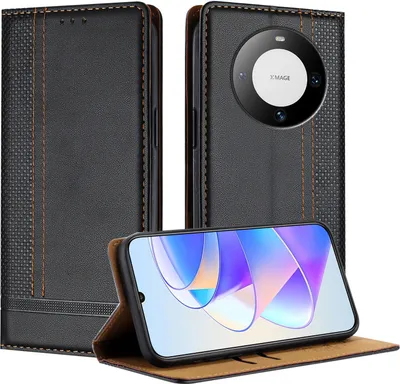 Produktbild von Handyhülle für Huawei Mate 60 Pro Leder Flip Klappbare Schutzhülle mit Standfunktion Schwarz