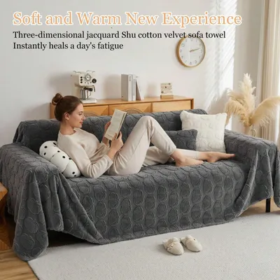 Produktbild von Sofa Überwurfdecke 1/2/3/4 Sitzer Universelle rutschfeste Sofa Überwurf, Hund & Katze Sofa Cover, Jacquard Überwurfdecken für Sofa Schutzdecke, Sofaschoner,Dunkelgrau,180x380cm