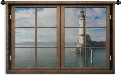 Produktbild von MuchoWow® Wandteppich Wandbehang Aussichtsturm - Leuchtturm - Meer 90x60 cm Tapisserie Dekoration Wandtuch - Wandskulpturen - Bildteppich
