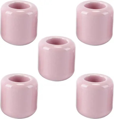 Produktbild von Set aus 5 kleinen rosa Keramikkerzenhaltern mit Wicca-Ritualklangspiel für einen tragbaren Altar