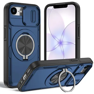 Produktbild von Magnetische Hülle für iPhone 16e /iPhone 17e, Militär Stoßfest Handyhülle mit Kameraschutz und Ringhalter Ständer Blau