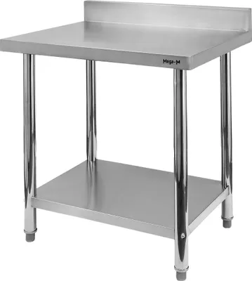 Zdjęcie produktu dla Kuchenny stół gastronomiczny ze stali nierdzewnej przyścienny z półką Mega-M STANDARD 80x70x85 cm