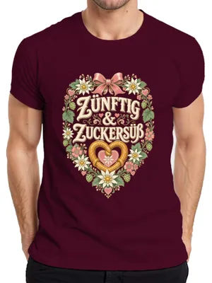Immagine prodotto di Zünftig & Zuckersüß: Abito tradizionale bavarese per , "Dirndl", e pantaloni in pelle per uomo, maglietta, colore bordeaux, taglia S