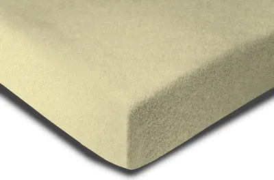 A close-up, angled view of a beige fleece fitted sheet.
