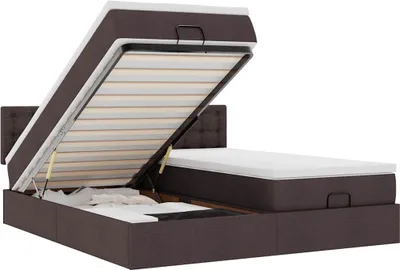 Image de vidaXL Lit ottoman avec matelas brun foncé 200x200 cm Tissu