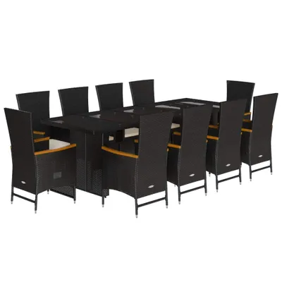 Image de vidaXL Ensemble de jardin 11 pièces avec coussins Noir Poly Rattan