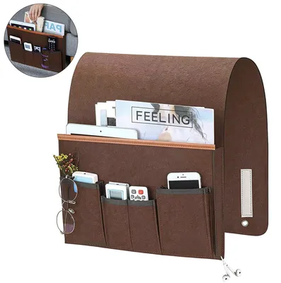 Produktbild von Sofa Organizer Filz mit 5 Fächern, Armlehnen Tasche, rutschfest mit Klettverschluss, für Sofa, Bett & Sessel, Aufbewahrung für Fernbedienung, Tablet, Handy