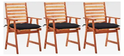 Produktbild von Garten-Essstühle 3 Stück, Balkonstühle aus Akazienholz mit Kissen