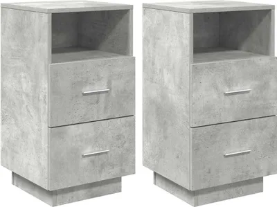 Image de Tables de chevet 2 pcs avec 2 tiroirs gris béton 36x36x68 cm
