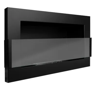 Produktbild von Campo24 hochwertiger Kamin 65x40cm Schwarz Matt mit Sicherheitsglas / Bioethanol Wandkamin für Innen / Moderner Kaminofen perfekt für Wohnzimmer