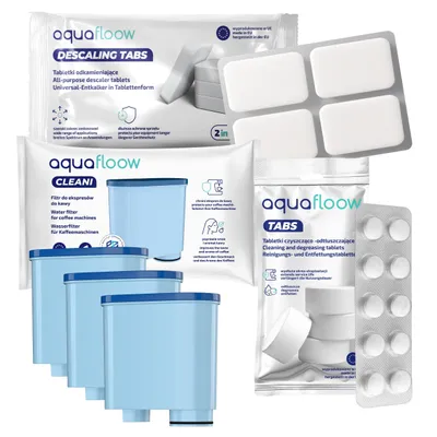 Produktbild von AquaFloow 3x Wasserfilter für Philips Saeco Kaffeemaschinen + Entkalkungstabletten + Reinigungs- und Entfettungstabletten