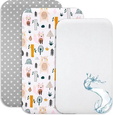 Produktbild von Unyqoos® Spannbettlaken-Set 2x 100% Baumwolle + wasserdichter Matratzenschoner für Babybett 90 x 55 cm, atmungsaktiv & hautfreundlich