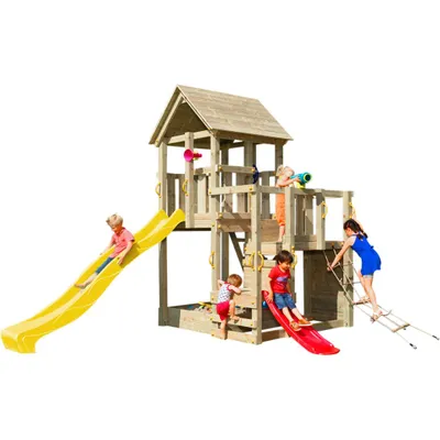 Produktbild von Spielturmking Spielturm PENTHOUSE mit Rutsche 2,90 m + Babyrutsche + Kletternetz - Gelb DH270