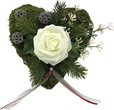 Produktbild von Grabgesteck Herz Rose weiß– Trauerherz Grabherz Grabschmuck