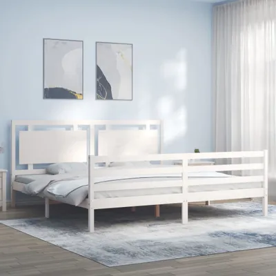 Produktbild von The Living Store Massivholzbett mit Kopfteil Weiß 200x200 cm