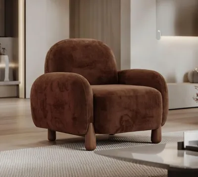 Produktbild von Stilvoller Sessel in Braun mit Holzgestell und weicher Polsterung