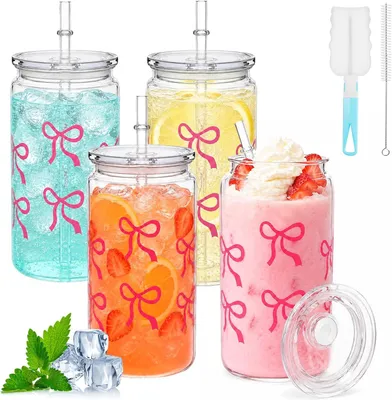 Imagen del producto de Vasos de plástico con tapa y pajita, 500 ml, paquete de 4 unidades, ideales para fiestas