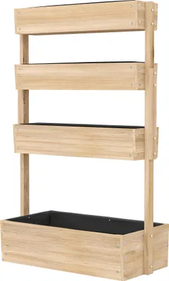 Produktbild von Hochbeet aus Naturholz, 4-stufiges Pflanzenbeet 88,5x45x140cm mit Drainage - Frühbeet für Garten mit Entwässerungslöchern