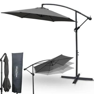Produktbild von deluxe4home® Sonnenschirm Ø270 cm Anthrazit I Ampelschirm mit Ständer & Schutzcover I Hängeschirm Terrassenschirm Handkurbel I Sonnenschutz