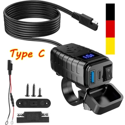 Produktbild von USB C Steckdose 30W 12V Motorrad Ladegerät QC3.0 USB-A und PD Type-C Wasserdicht
