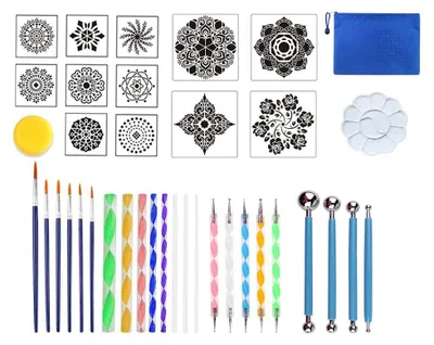 Mandala Dotting Set, 38-tlg., mit Schablonen & Acrylstäben