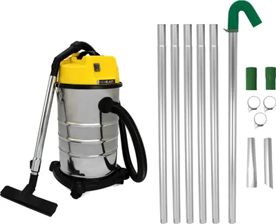 Immagine prodotto di Sistema di pulizia grondaie con aspiratore per liquidi e solidi da 30 litri e set di aste per aspiratore da grondaie da 7,2 m. Pulitore per tubi a lungo raggio da 1,2–7,2 m con ugelli in alluminio da 51 mm di diametro, motore triplo da 3000 W, tubo flessibile da 1,5 m e cavo da 9 m