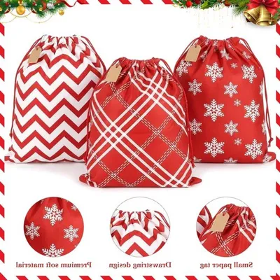 Baumwollgeschenktaschen mit Kordelzug, Set von 3 für Geburtstage, Partys und Weihnachtsverpackung