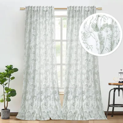Produktbild von 2er Set Weiß Vorhänge, Blickdicht Kräuselband Gedruckt Vorhang, Baumwolle Gardine Für Wohnzimmer Schlafzimmer, 132x244cm