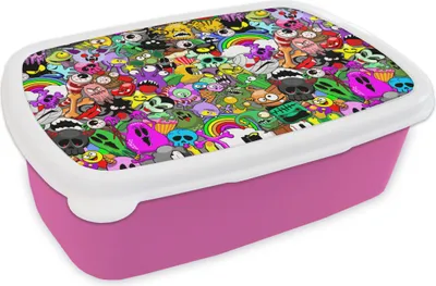 Produktbild von KitchenYeah® Lunchbox Brotzeit Brotdose 17x11 cm Teenager - Monster - Kritzeln - Muster Kinder Brotzeitdose - Lunchpaket - Brotkasten  - Sandwich Box