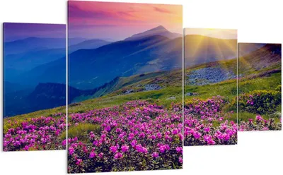 Produktbild von Bild auf Leinwand - Leinwandbild - Wiese Berge Landschaft - 160x90cm - Wand Bild - Wanddeko - Leinwanddruck - Bilder - Kunstdruck - Wanddekoration - Leinwand bilder - Wandkunst - DL160x90-2676