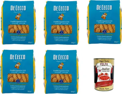 Produktbild von De Cecco Fusilli Giganti N°234, 100% Italienisch Pasta Nudeln 5x 500g + Italian Gourmet Polpa 400g