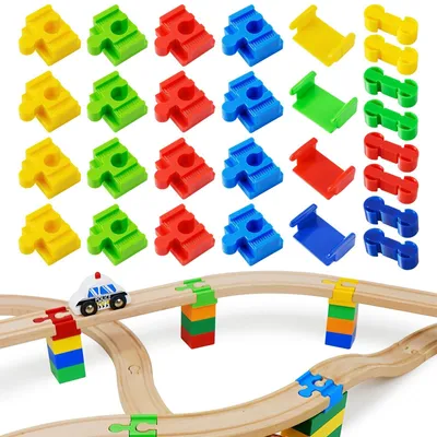 Imagen del producto de Adaptadores para raíles, 28 unidades - Accesorios de madera - Conectores para raíles - Juguetes - Creativo y educativo - Seguro y sin olores - Juguetes de madera