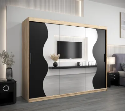 Obrázek produktu pro Šatní skříň ROZALIE - šířka 250 cm, dub sonoma / černá