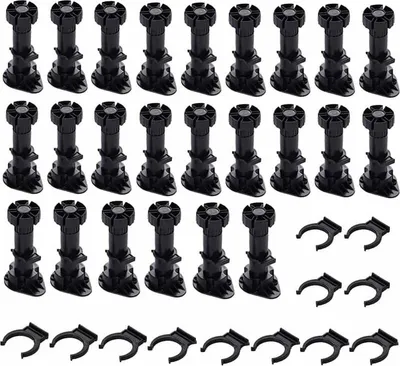 Produktbild von Verstellbare Schrankfüße 24 Stück, Kunststoff Möbelfüße 80–100 mm Höhe, Schwarze Clip-Möbelfüße Für Küchenmöbel Und Schränke